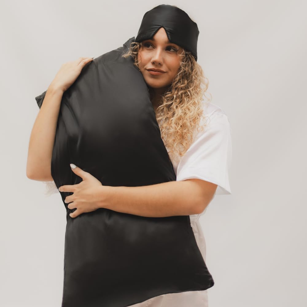 Premium Seidenschlafmaske – 100% lichtdicht – Weiche Polsterung – Hautfreundlich Augenbrille für erholsamen Schlaf – Für längeren REM-Schlaf und schnelleres Einschlafen (Schwarz)