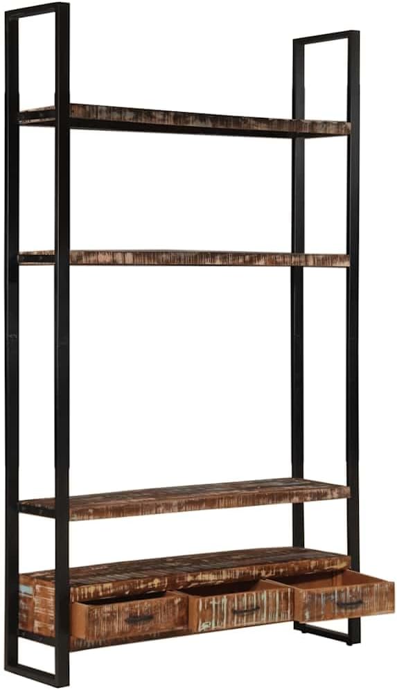 Bookshelf Multicolour Solid Reclaimed Wood with Powder-Coated Iron Frame 11.8 x 46.5 x 78.7 in Indoor Storage Cabinet and Locker for Living Room or Office Decor