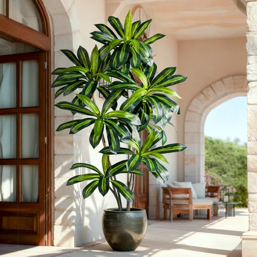 Tall Fake Tree Artificial Trees Plant with White Planter Pot Indoor Outdoor Potted Silk Plants Large...