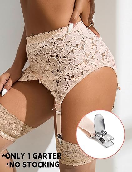 comeondear Women Garter Belt and Thigh Highs Set Plus Size Lace Garter Belts for Women Mesh Suspender Belt with 4 Strap - Image 2