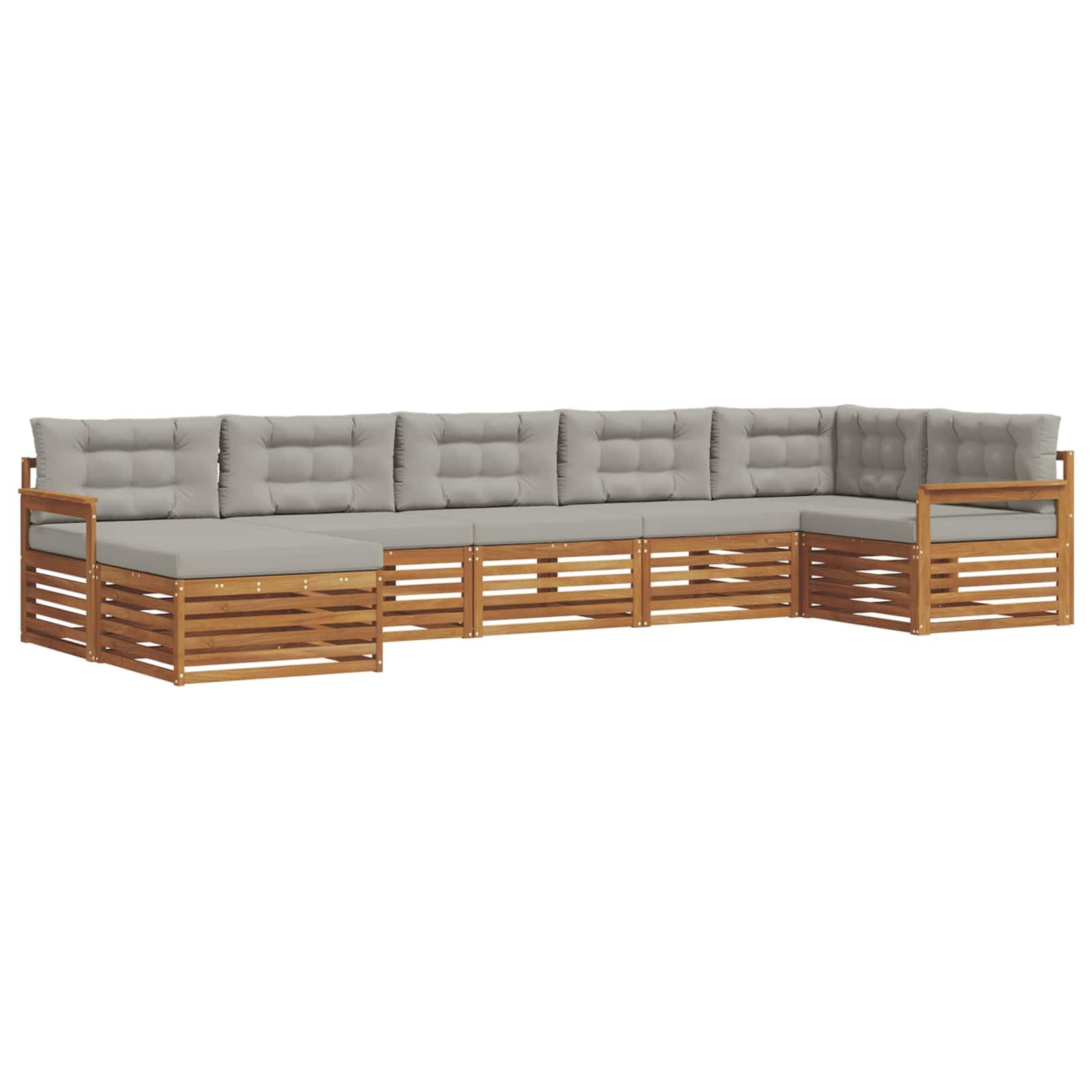 vidaXL Zestawy sof 7 pcs Naturalny i Jasny Szary Lite Drewno Akacji, Ogród, Wygodny zestaw wypoczynkowy, Siedzenie na zewnątrz, Patio, Nowoczesny taras, Meble wygodne