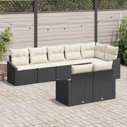 WDGJJFECNMUEHI Ensemble canape Jardin 8 Pieces Noir Blanc polyrotin Salon Exterieur avec Coussins et Sac rangeement Impermeable Moderne Resistant intemperies 7...