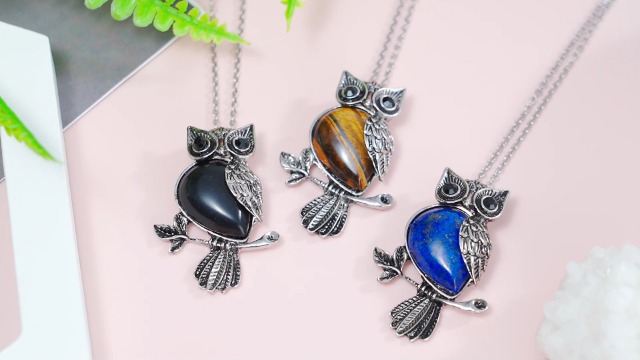 Amazon.com: Jovivi Owl Gifts Vintage Owl Necklace Healing Crystals