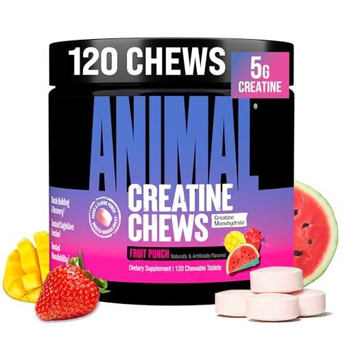 Animal Creatine Chews Tablets - Enhanced Creatine Monohydrate with AstraGin to Improve Absorption, Sea Salt for Added Pumps, Delicious and Convenient Chewable Tablets - Fruit Punch