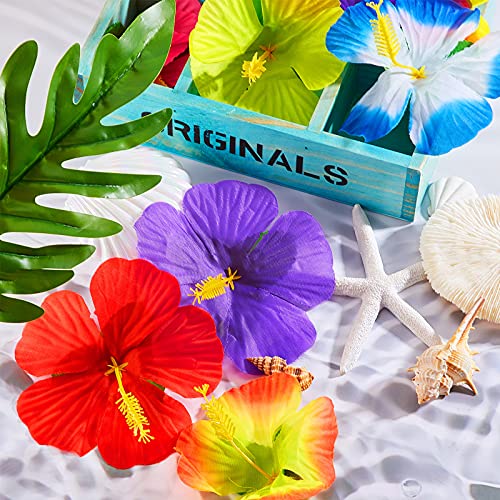 Willbond 120 Pieces Hibiscus Flowers Decoration Hawaiian Faux Flowers Tropical Faux Flowers Colorful Polyester Hibiscus Tabletop Vivid Flowers Diy Decoration For Home Garden Party Favor Decoration #TOP6
