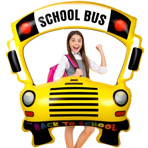 Image of Colingmill 35 Inch School Bus Photo Frame Back to School Inflatable Balloon Decorations Photo Backdrop Booth Selfie Frame Background for Classroom Party Supplies