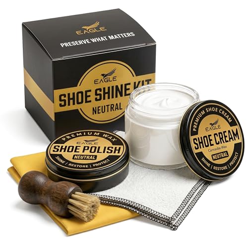 Eagle Shoe Shine Kit &ndash; 5-Piece Leather Shoe Polish & Cream Set with Brush & Cloths (neutral)