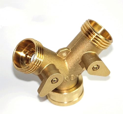 Válvula de cierre de latón de 2 vías tipo Y de 3/4 pulgadas con anillo de goma para manguera de jardín, conector de tubería de agua (2 interruptores