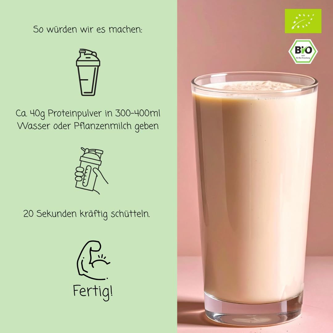 süssundclever.de® Bio Proteinpulver "Bourbon Vanille" | 500g | vegan | 62% Protein | mit Dattelsüße und Bourbon Vanille | mit Reisprotein, Mandelprotein & Erbsenprotein | ohne Zuckerzusatz