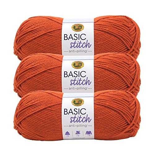 Image of Lion Brand Yarn Basic Stitch Anti-Pilling Yarn for Crocheting, Knitting, and Crafts, Pumpkin, 3 Pack