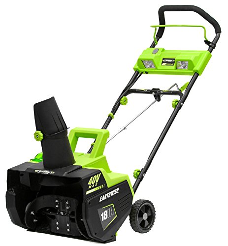 Earthwise SN74018 Cordless Electric 40-Volt 4Ah Brushless Motor, 18-Inch Snow Thrower, 500lbs/Minute, With LED spotlight (Battery and Charger Included), Black/Green