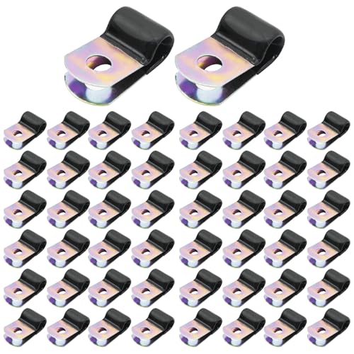 MDEOOSKY 50 Pack 1/4" 6MM Vinyl Coated Galvanized Steel Clamps with Rubber Cushion, Anti-Corrosion Pipe Clamp for Automotive, Industrial, Marine, Cable Wire Hose Installation