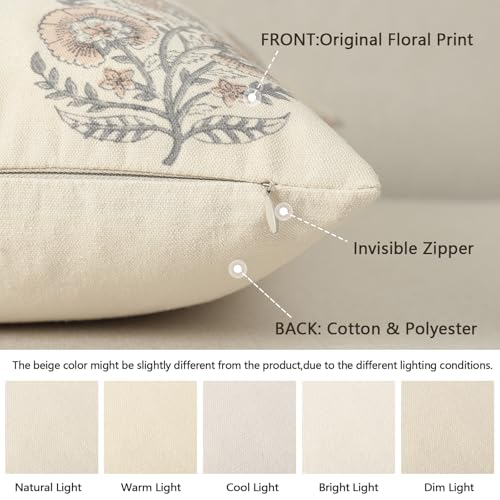 Image of Vintage Floral Print Euro Sham Pillow Covers 26x26 Set of 2 Patterned Accent Decorative Cushion Covers Modern Farmhouse Throw Pillow Covers for Bed Sofa Couch Chair Living Room Home Decor, Blush Pink