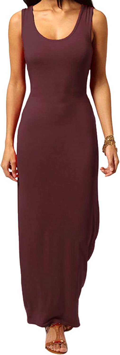Crazy Girls Womens Plain Muscle Racer Back Sleeveless Bodycon Long Maxi Dress, Chocolate, ML (UK 12-14)