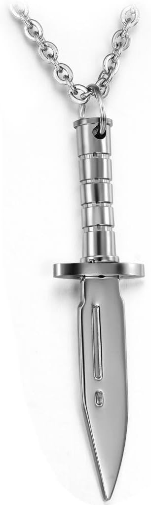 Simple Unisex Mens Stainless Steel Dagger Knife Pendant Necklace, Color Silver