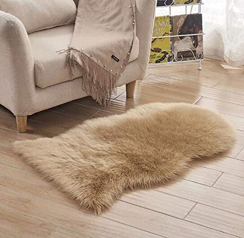 Alfombra de Pelo de Cordero de Nicole, Alfombra de Piel de Oveja, Pelo Largo, imitación de Piel de Cordero, imitación de Calidad, para sofá, Felpa, 60 x 90 cm