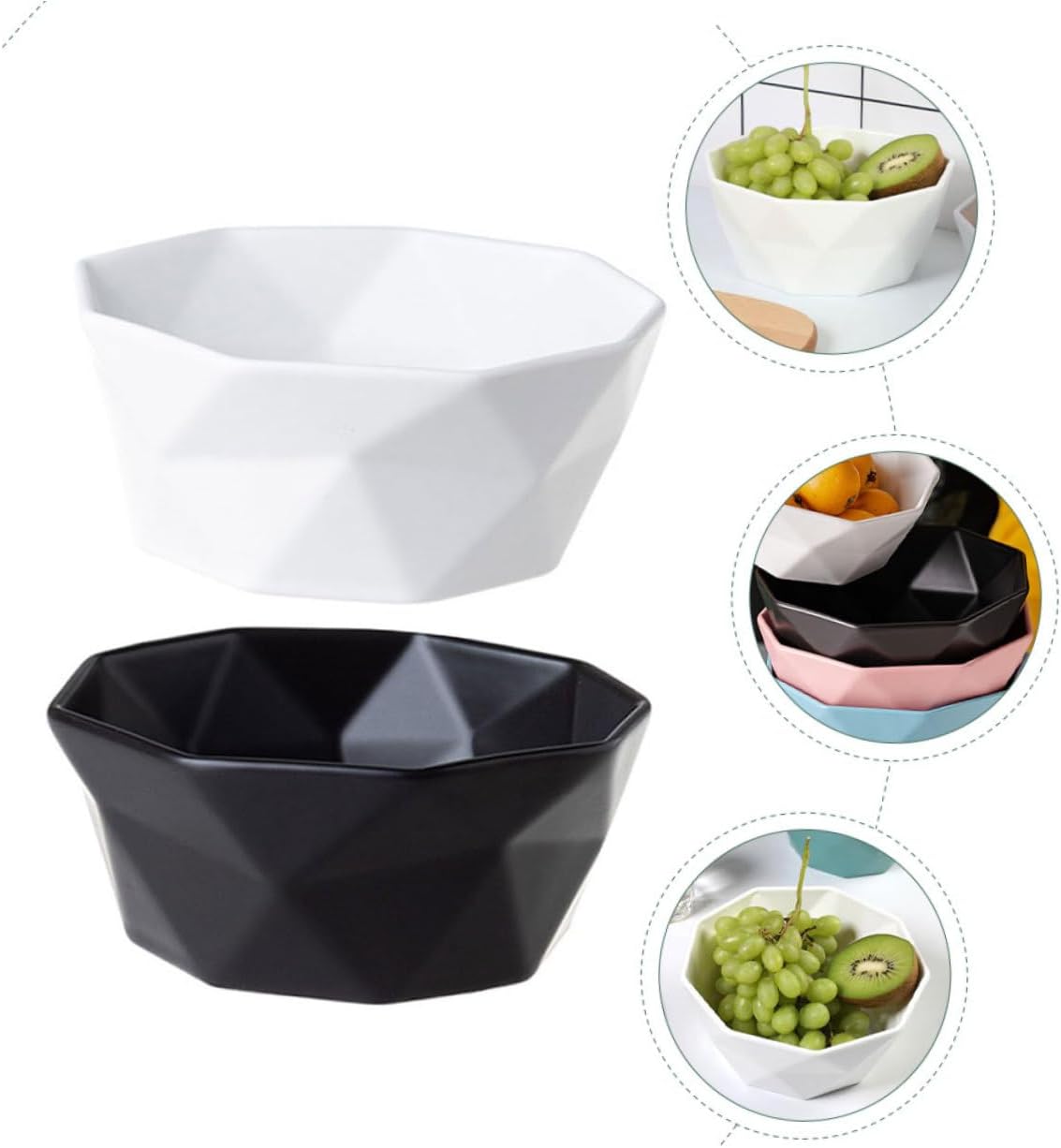 2pcs Small Ceramic Rice Serving Bowls Set, Irregular Black and White Multi-use Food Bowls for Salad, Soup, and Dinner, Sturdy Porcelain Tableware for Home Kitchen