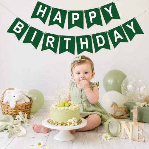 Image of Happy Birthday Banner Party Banner NO DIY Birthday Sign Dark Green