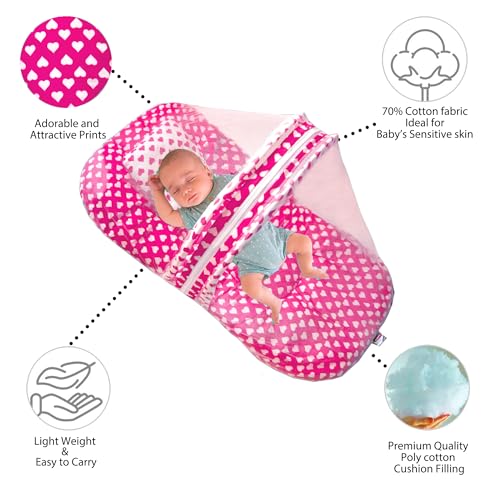 Image of VParents Rosy Pink Cotton Bedding Set & Mosquito Net