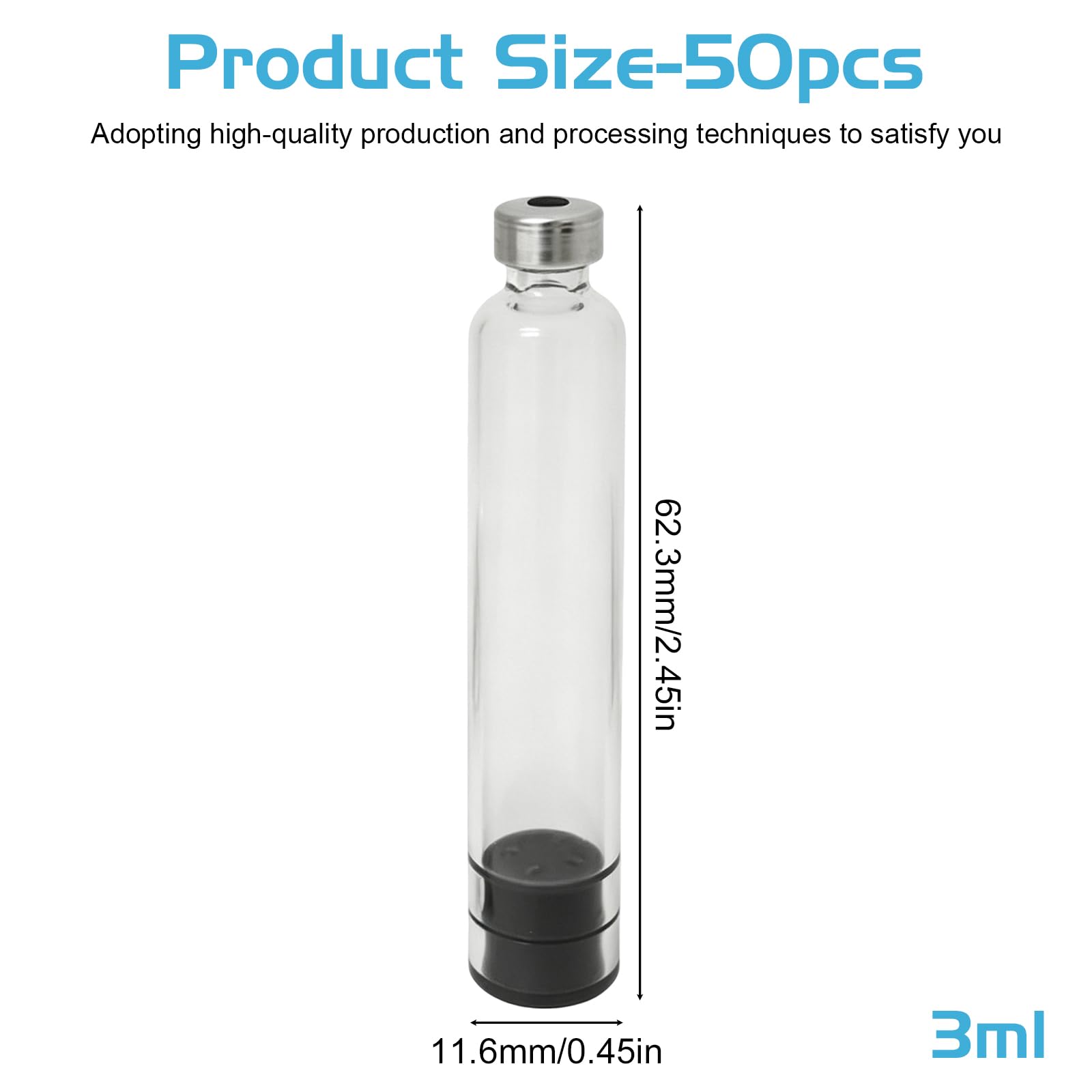 50 Stück 3 Ml Kartusche Im Pen-Kartuschenstil, Sterilisiert, Leer, Sterilisierte Leere Kartusche, Versiegelte Probenfläschchen Einzeln Verpackt Kartusche, Klare Glasfläschchen, Für Labor Und Haushalt