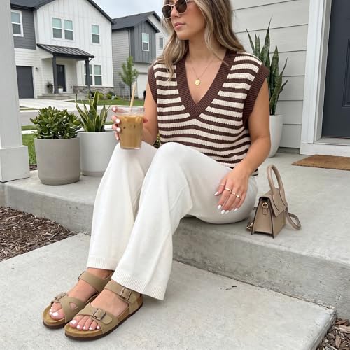 Image of CUSHIONAIRE Lauri Cork Footbed Sandals for Women with Back Strap, Adjustable Double Buckle Ankle Strap Sandals, Memory Foam