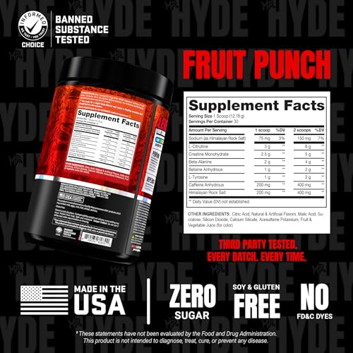 Image of ProSupps Mr. Hyde Signature V2, Pre Workout Powder with Creatine, Beta Alanine & Caffeine - Performance, Energy & Endurance - Clean Fitness & Gym Supplements for Men & Women (Fruit Punch, 30 Servings)