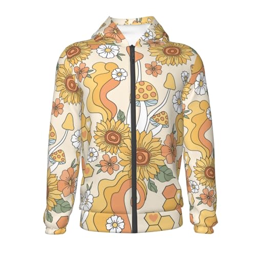 Groovy Hippie Flower Mushrooms Kid Hoodies Boys Zip Up Sweatshirts Girls Pullover with Pocket2