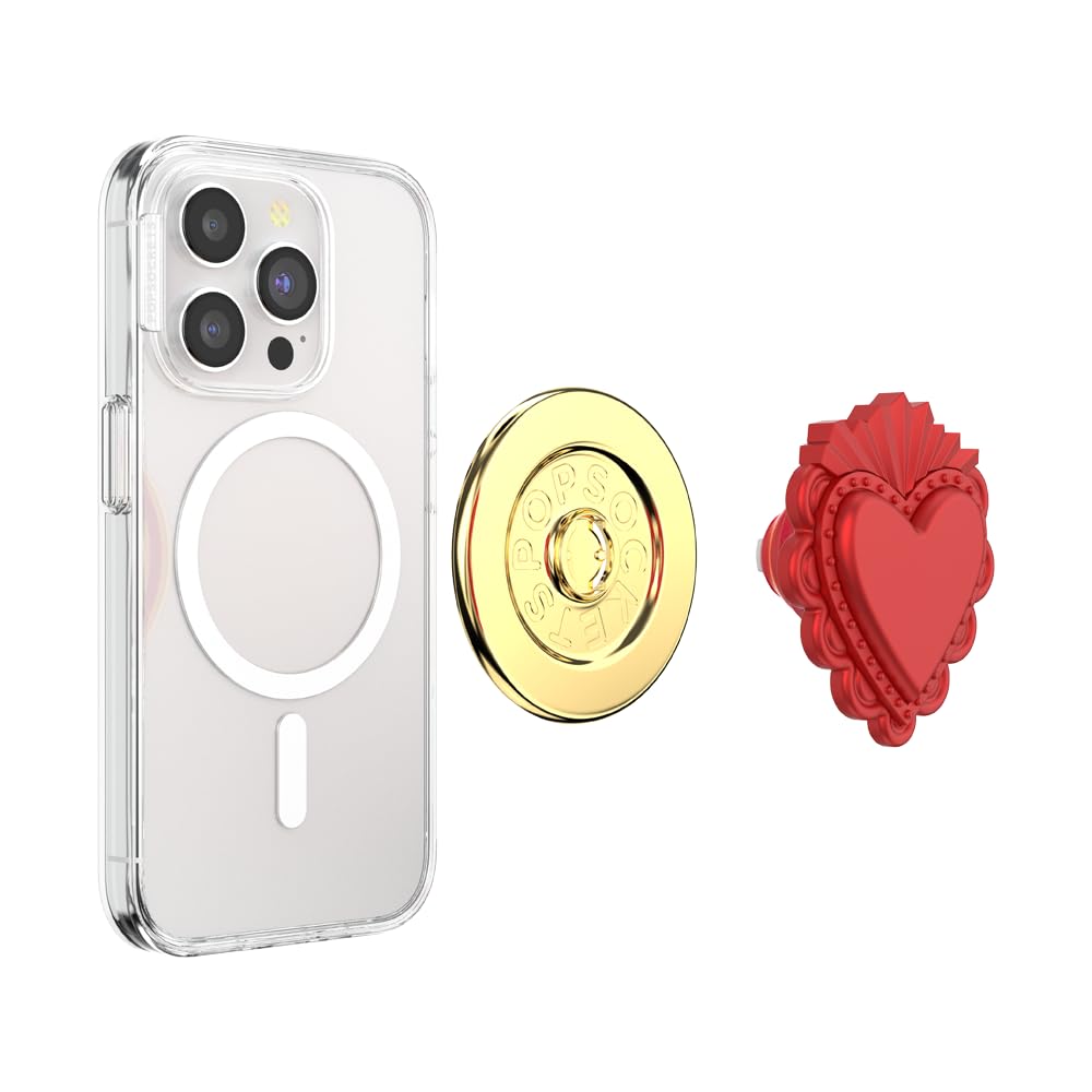 PopSockets Uchwyt do telefonu MagSafe z podpórką, stojakiem magnetycznym, wymienną górą, bezpieczne trzymanie etui MagSafe, uchwyt na telefon i tablet – wyskakujące święte serce