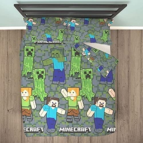Minecraft Juego de funda de edredón oficial para cama individual, color verde