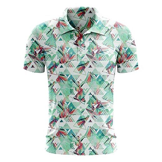Retrowave Floral Pattern Golf Polo T-Shirt for Men| Gifts, Dads, Fathers, Birthday(Performance Golf Polo, XL) Multicoloured