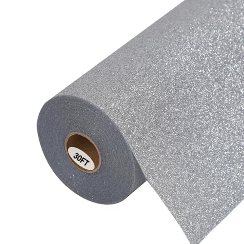 guangyintong Glitter Silver Heat Transfer Vinyl HTV Rolls 12 x 30ft Iron on Vinyl for T-Shirts Glitter Silver HTV Vinyl for All Cutter Machines Easy to Cut & Weed for Heat Vinyl Design