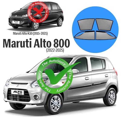 Image of AutoStory Magnetic Car Sunshade for Alto 800 2012-2019 | Front Half Cut for Mirror Visibility + Rear Full Coverage with Zipper | Heavy Heat & UV Protection | Privacy Side Window Curtains Shades