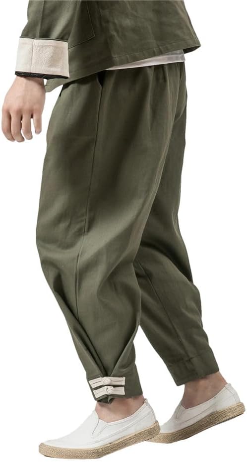 Men Chinese Style Hanfu Tops Pants Traditional Kung Fu Jackets Trousers Cotton Linen T-Shirt Oriental Clothing