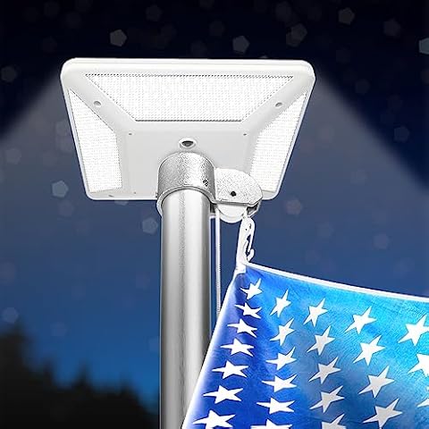 Rayslit Flag Pole Light Solar Powered 320 LED Flagpole Light 3000 Lumen 100% Coverage American Flag Light Fits 15-40ft Outside House In-Ground Flagpoles Outdoor Dusk to Dawn Solar Lights for Flagpole Cover