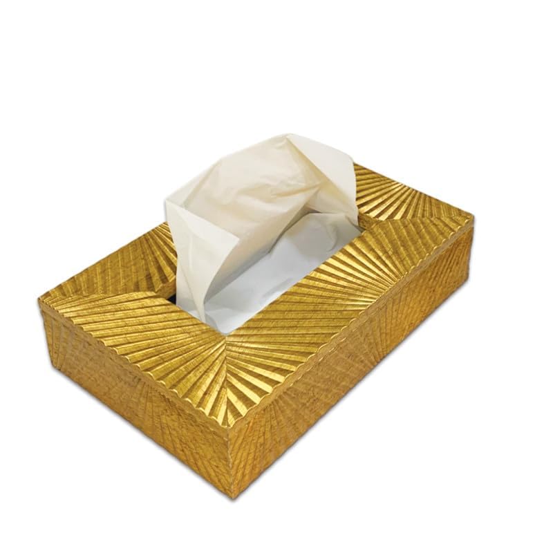 Image of Art Street Lustrous Gold Tissue Box Holder with Cover, Rectangle Facial Tissue Paper Box Holder Decorative Organizer, Napkin Dispenser Box for Bathroom, Home, Office & Restaurant (Size: 9x6x2.3 Inch)