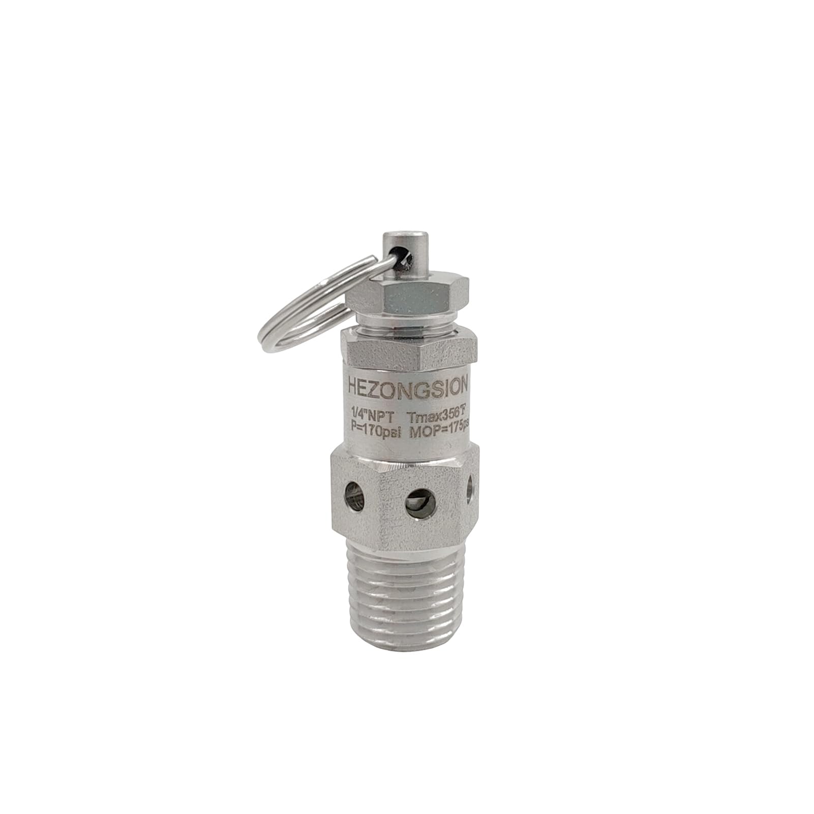 1/4" NPT Male Pressure Relief Valve,170psi Set Pressure,Stainless Steel SS304,Adjustable Range 115-175psi