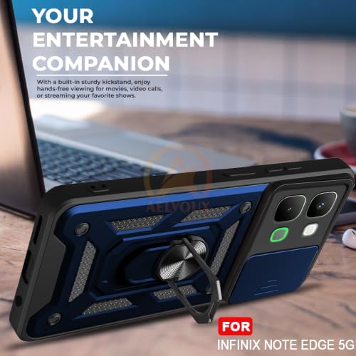 Image of Armor Bumper Back Cover Case for Infinix Note Edge 5G | Rotating Camera Cover, Ring Holder & Kickstand | Heavy Duty & 360 Degree Protection Infinix Note Edge 5G Back Cover (Blue)