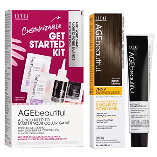 Image of AGE beautiful Permanent Hair Color Cream, 100% Gray Coverage Hair Dye with Biotin Anti-Aging Formula for Fuller, Thicker Hair, Professional Salon Quality