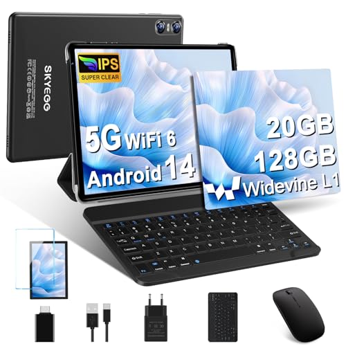 SKYEGG Tablet 10 Pulgadas Android 14 con 20 GB RAM + 128 GB ROM (Ampliable a 1TB), Widevine L1, 5G...