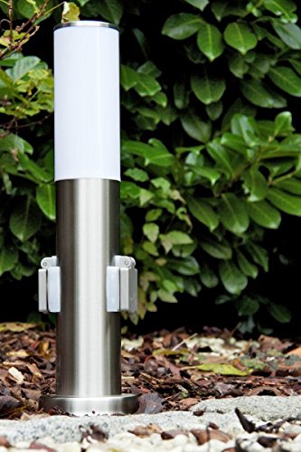 hofstein Lámpara de exterior Caserta con 2 enchufes, lámpara de pie moderna de acero inoxidable, luz de camino 45 cm, lámpara de jardín, E27, iluminación de jardín IP44, sin bombilla(s)