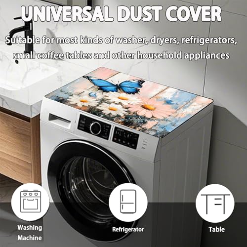 Image of Washer Dryer Top Cover Mat, Non-Slip Laundry Room Decor, Laundry Room Kitchen Appliance Decor Protector Universal 23.6 inchx19.7 inch (Blue Butterfly Daisy)