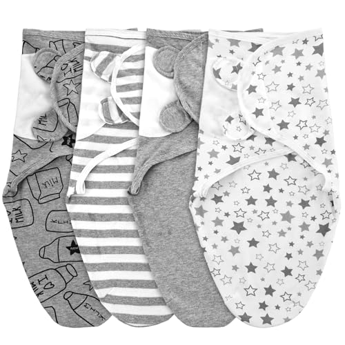Image of Newwiee 4 Pcs Preemie Baby Swaddle Wrap Adjustable Cotton Preemie Swaddle Blanket for Newborn Boys Girls(Grey Stripe,Fit for Preemies)