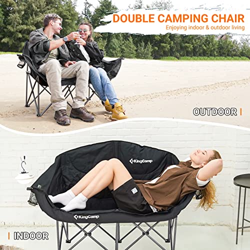 KingCamp-Double-Camping-Chair-Oversized-Loveseat-Camping-Couch-Heavy-Duty-Outdoor-Folding-Chair-with-Cup-Holder-Wine-Glass-Holder-Support-550-lbs-for-Outside-Picnic-Beach-Travel-Deep-Black