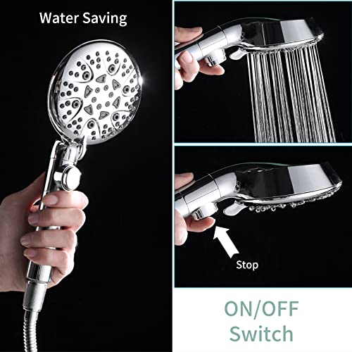 Handheld Shower Heads with ON/OFF Switch,Extra Long 79-inch Hose 8 Spray Settings High Pressure Detachable Showerhead,Built-in Power Sprayer to Clean Pets, Adjustable Angle Bracket,Silver Handheld Shower Heads with ON/OFF Switch,Extra Long 79-inch Hose 8 Spray Settings High Pressure Detachable Showerhead,Built-in Power Sprayer to Clean Pets, Adjustable Angle Bracket,Silver