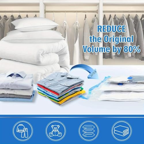 Image of Vacuum Storage Bags for Clothes, Blankets, Comforters, Jackets - 5-Pack Space Saver Compression Bags with Hand Pump - Airtight Resealable Bags for Travel & Home Storage
