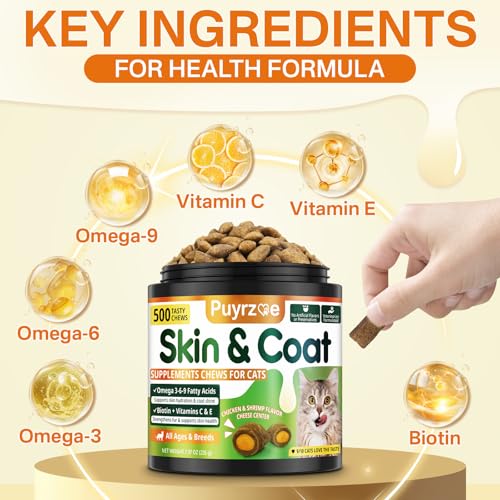 Puyrzoe Omega 3 for Cats, Cat Vitamins for Skin and Coat, 500 Crunchy Chews - Image 5