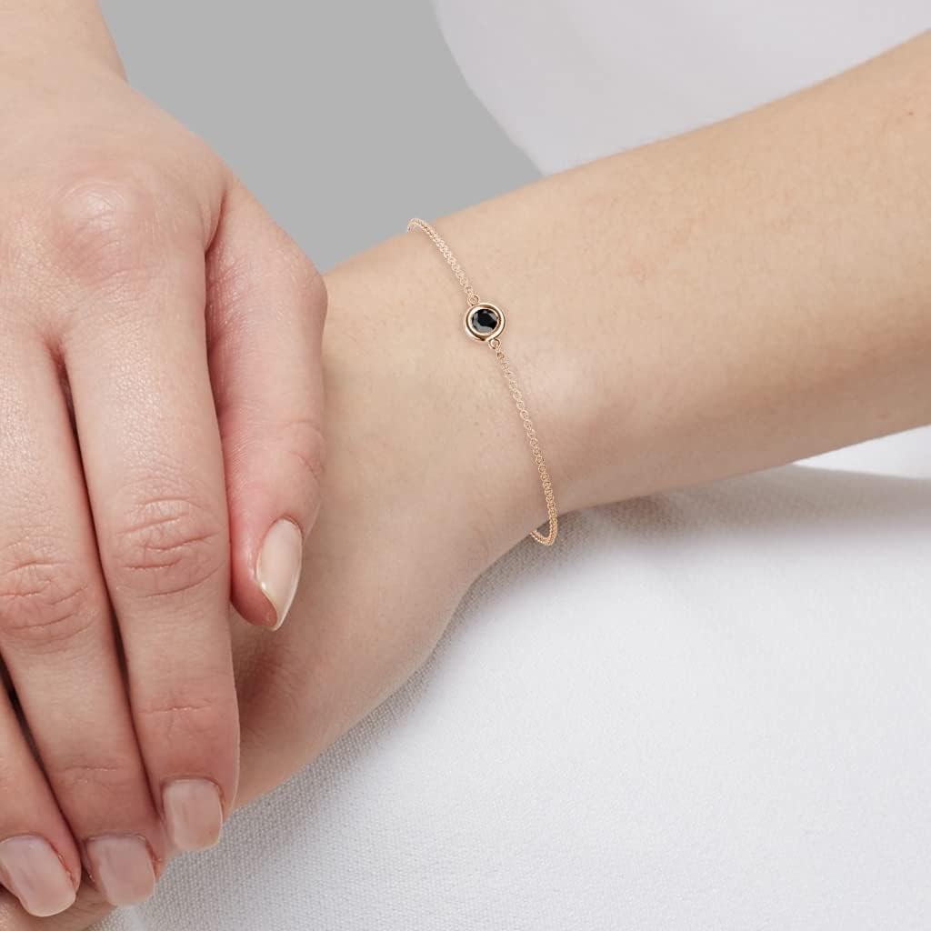 TriJewels Round Black Diamond 0.17 ct Solitaire Station Minimalist Bracelet 14K Gold