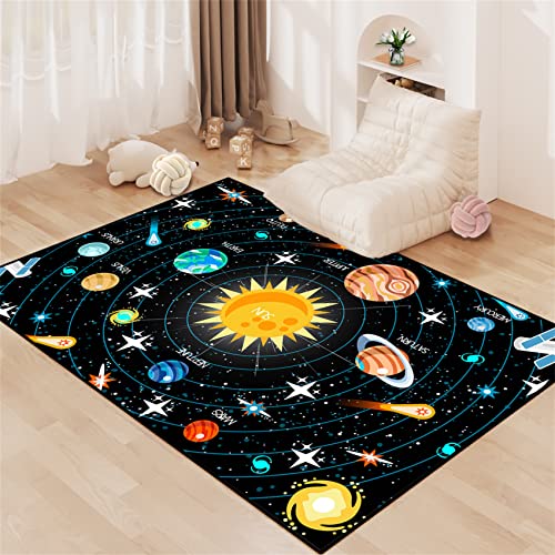 Universe Planet Area Rugs Outer Space Rugs for Boys Bedroom Educational Sofa Floor Mat Galaxy Solar System Theme Throw Rugs for Indoor Outdoor Carpets Crystal Polyester Mats Oversized, 4'5''×6'