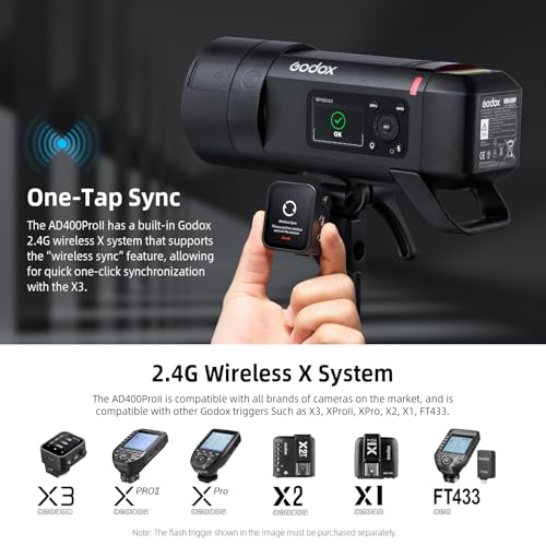 Image of GODOX AD400 Pro II AD400Pro II Outdoor Flash Strobe, 400Ws 2.4G TTL Strobe Flash HSS 1 /8000s, 21.6V /2600mAh Battery, 460 Full Power Flashes, 30W Bi-Color Modeling Lamp, Bowens Mount Monolight