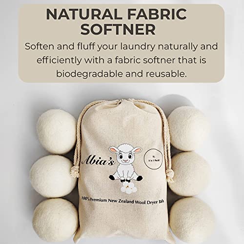 Abia's Wool Dryer Balls 6-Pack - New Zealand Xl Premium Organic Laundry Balls For Dryer | Reusable And Handmade | Natural Fabric Softener, Reduce Wrinkles And Drying Time | Anti Static, Lint Free #TOP5